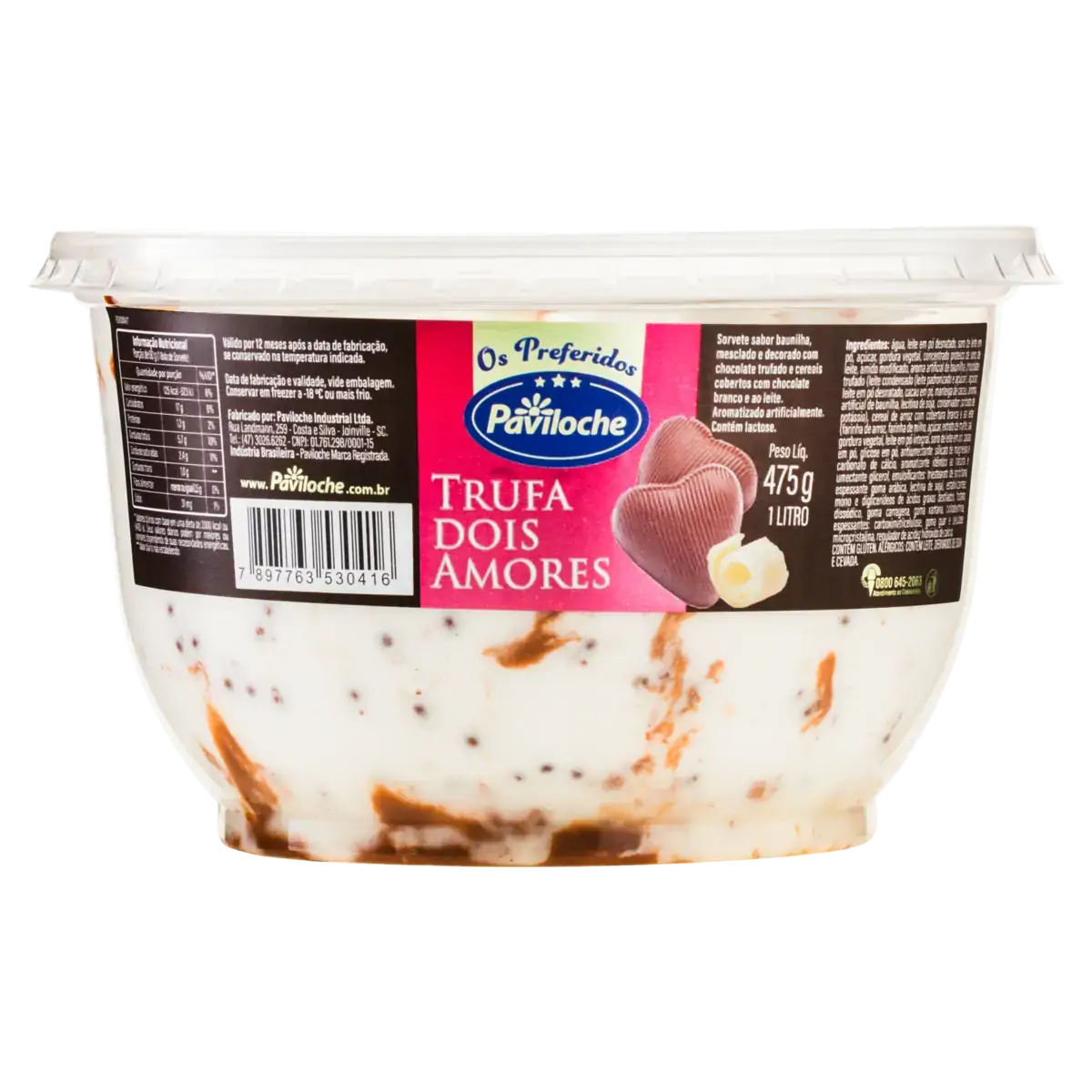 Sorvete Trufa Dois Amores Paviloche Pote 1l