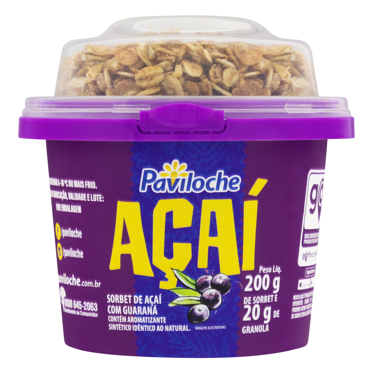 Sorbet Com Granola Açaí Com Guaraná Paviloche Pote 220g