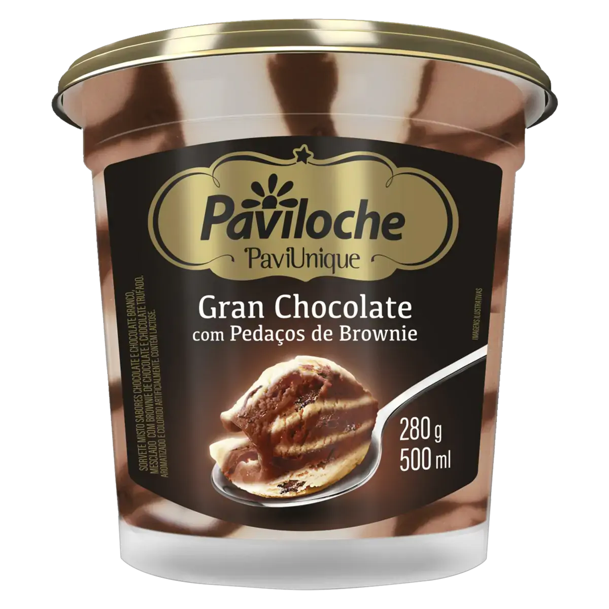 Sorvete Gran Chocolate Com Pedaços De Brownie Paviloche Paviunique Pote 500ml