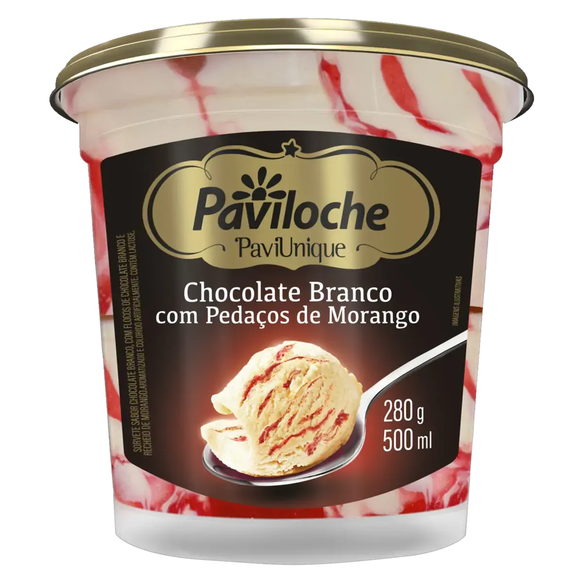 Sorvete Chocolate Branco Com Morango Paviloche Paviunique Pote 500ml