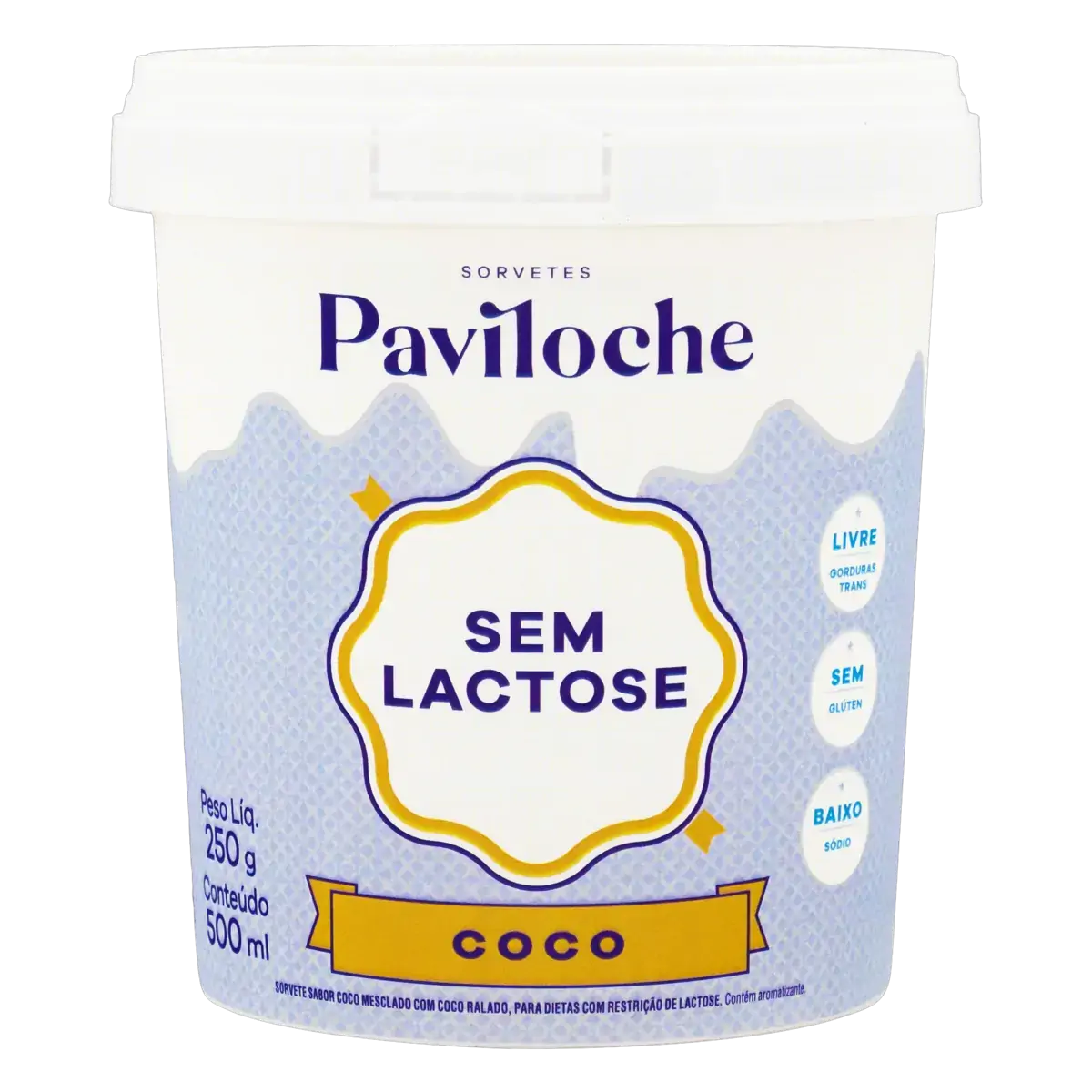 Sorvete Coco Zero Lactose Paviloche Pote 500ml