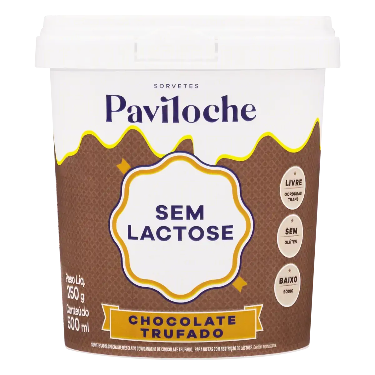 Sorvete Chocolate Trufado Zero Lactose Paviloche Pote 500ml