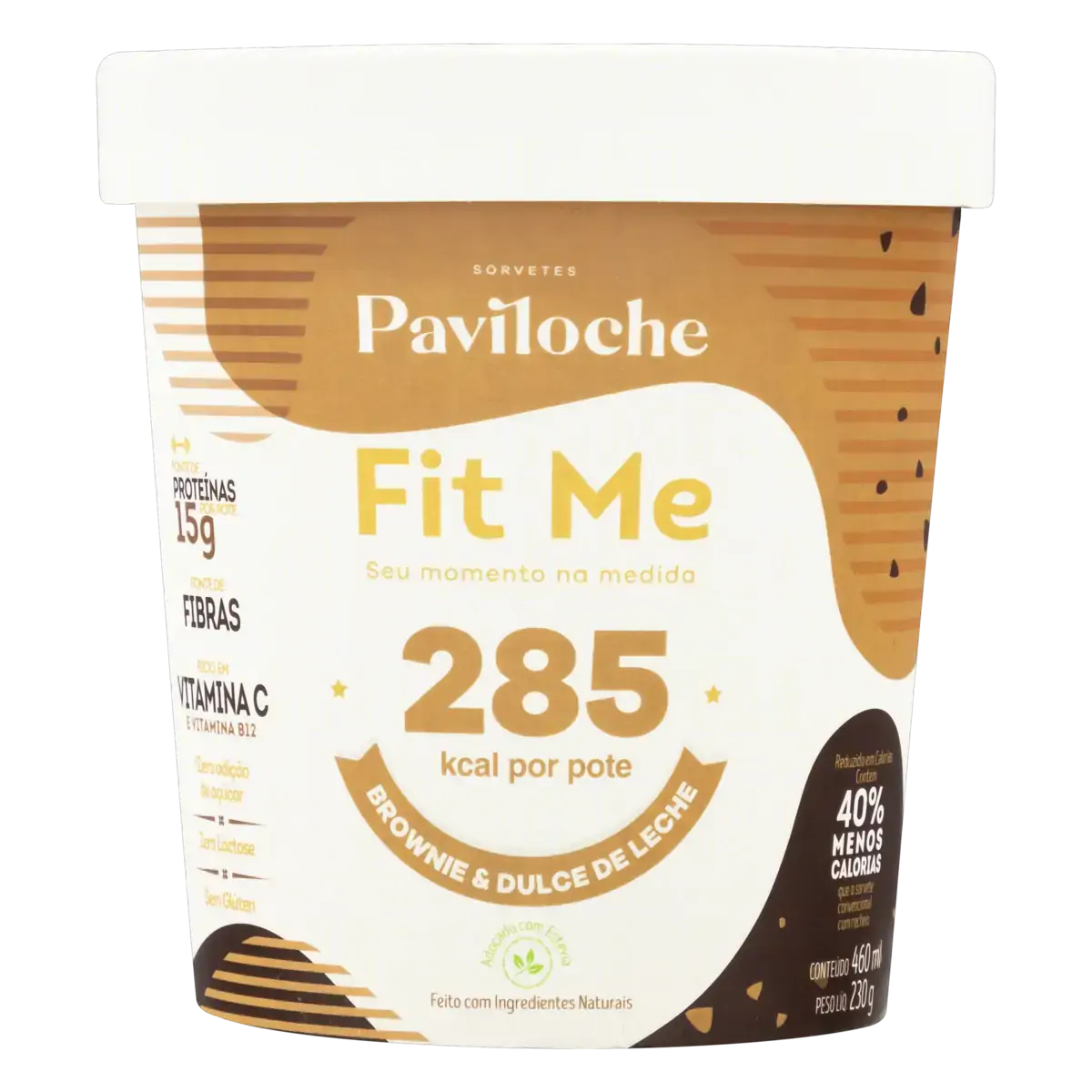 Sorvete Brownie Dulce De Leche Zero Lactose Paviloche Fit Me Pote 460ml