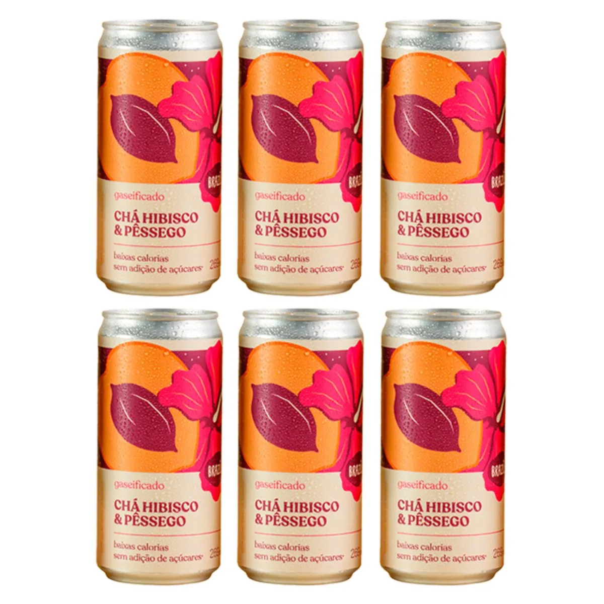 Kit 6X: Chá de Hibisco com Pêssego Gaseificado Brazô 269ml