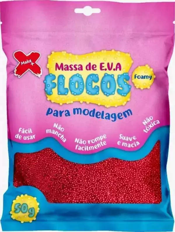 MASSA DE EVA FLOCOS 50G VERMELHO MAKE
