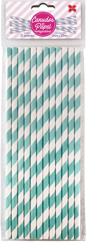 Canudo De Papel Listrado Verde Claro C/12 6x200mm