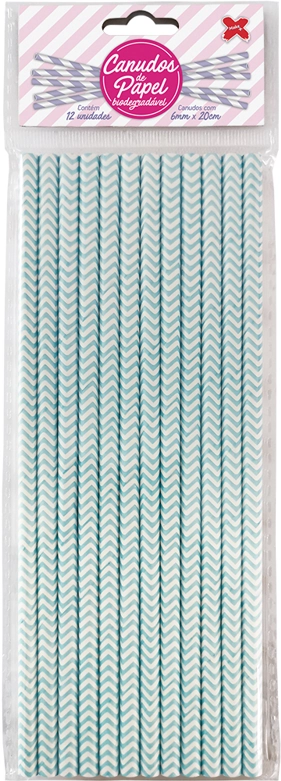 Canudo De Papel Chevron Azul Claro Com 12un