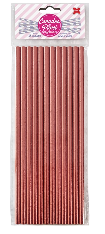 Canudo Papel Rose Gold 12un 6mmx200mm 4375 Make