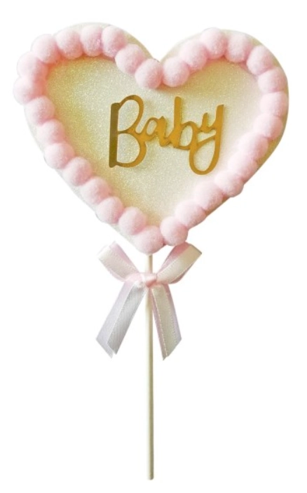 Topo Bolo Corac Pompom Baby Rosa 12,5x22
