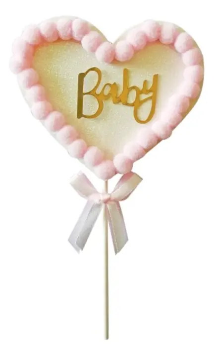 Topo Bolo Corac Pompom Baby Rosa 12,5x22