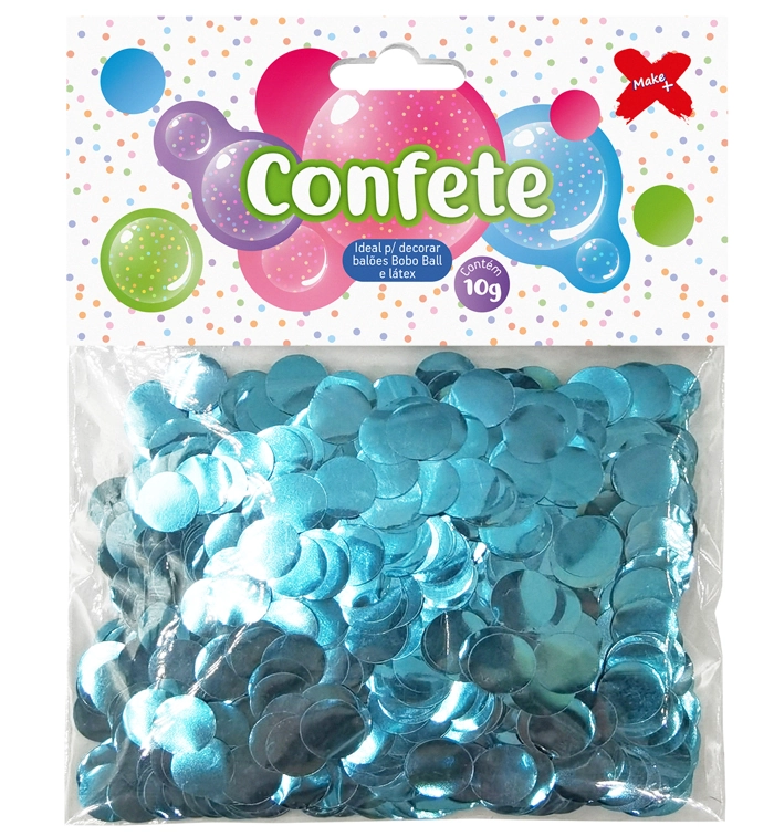 Confete 10g Azul Claro Papel Met. Redondo 1cm