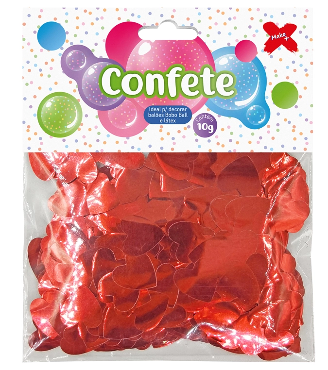Confete Papel Metalizado Coracao Vermelho 10g 1.5cm 4889 Make