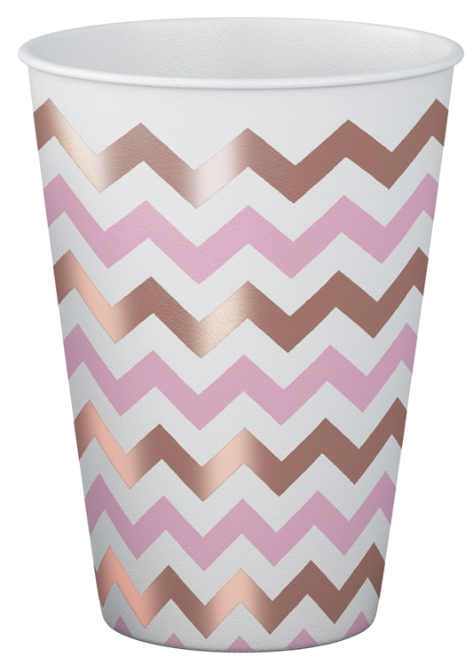 Copo Papel Metalico Chevron Rose Gold 250ml 8un 4927 Make