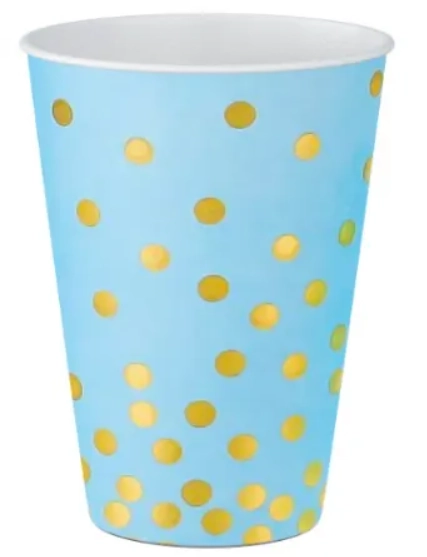 Copo Papel Gatte 270ml Pacote8 Metalico Confete Azul