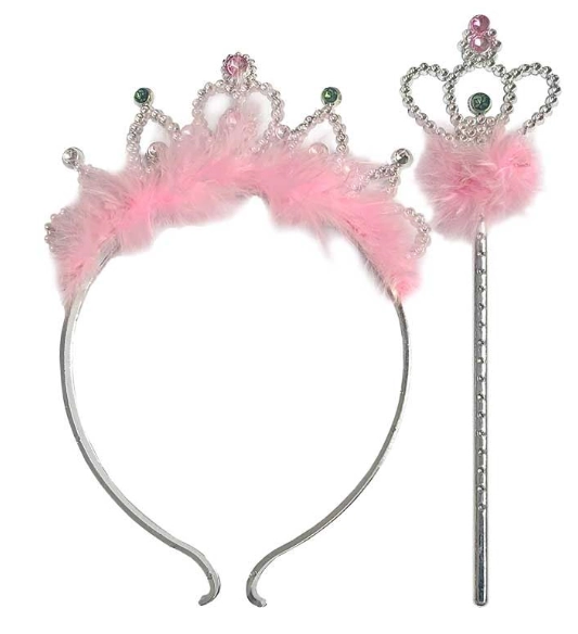 Tiara Coroa Com Varinha Pluma Rosa Charme Make