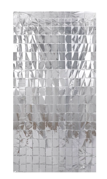 Cortina Met Quadradinhos Prata 1x2m