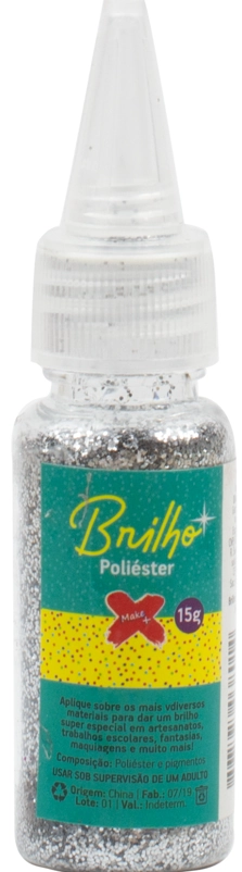 Glitter Poliester Bisnaga Prata 15g Un 7038 Make