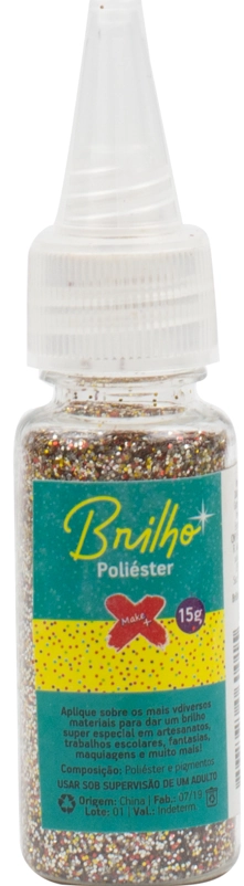 Glitter Poliester Bisnaga Multicolor 15g Un 7060 Make