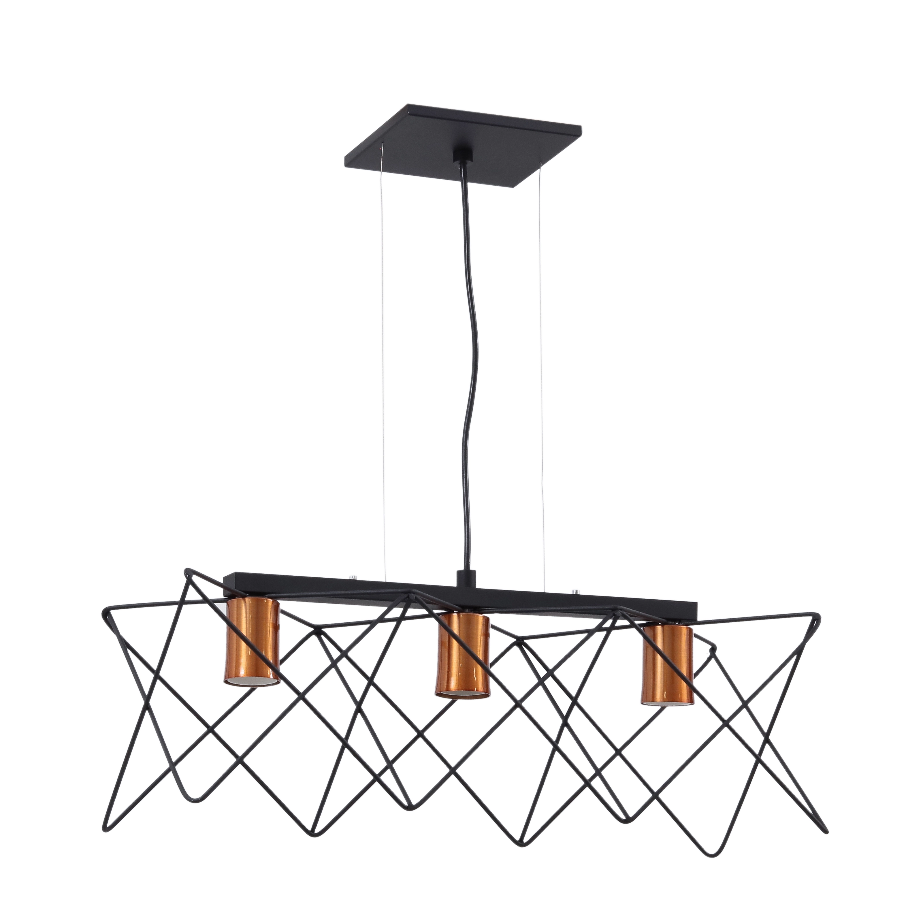 Pendente Aramado 3 Lâmpadas Metal Laranja e Preto Zaggy Pantoja & Carmona
