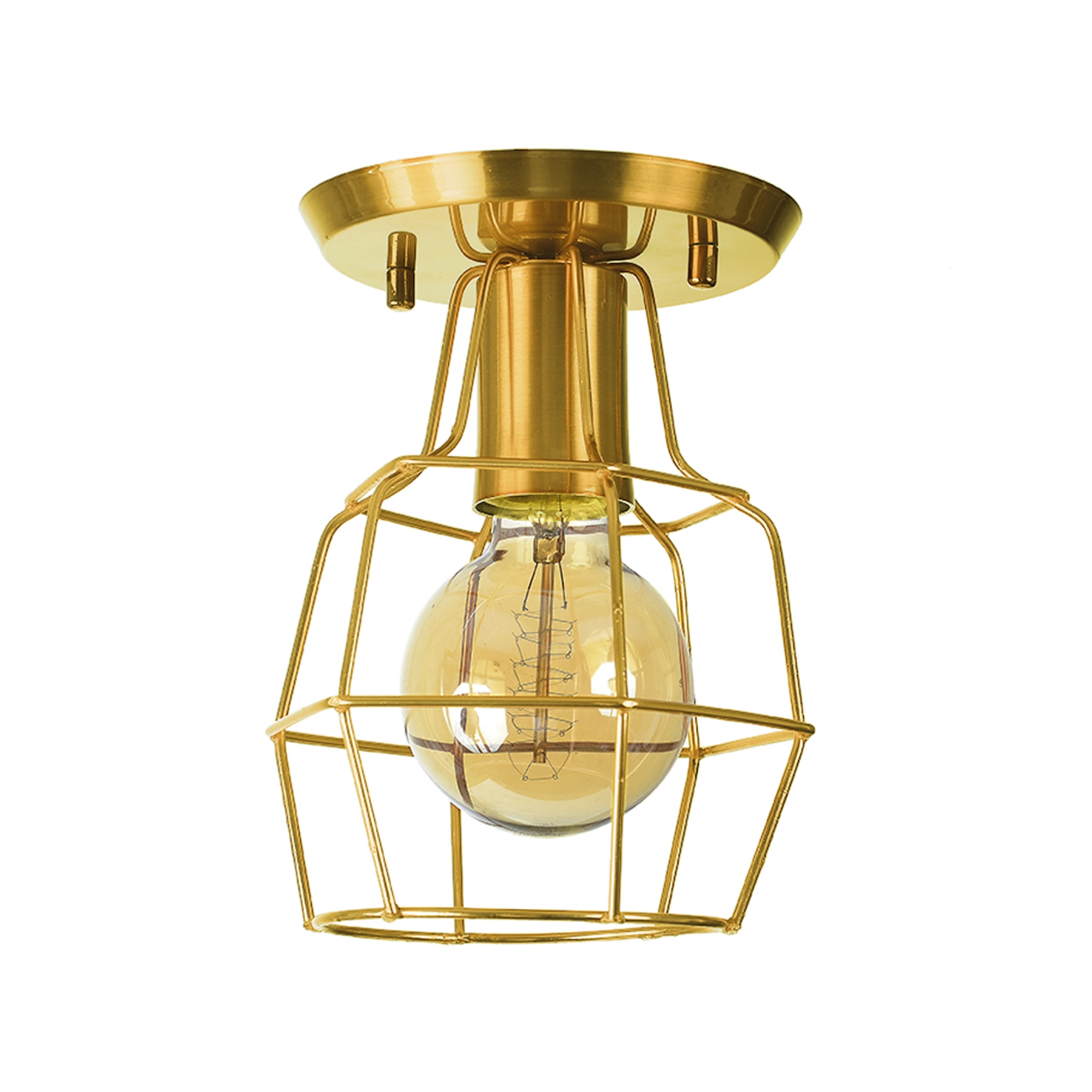 Plafon 1 Lâmpada Dourado Metal Aramado Pantoja &Carmona