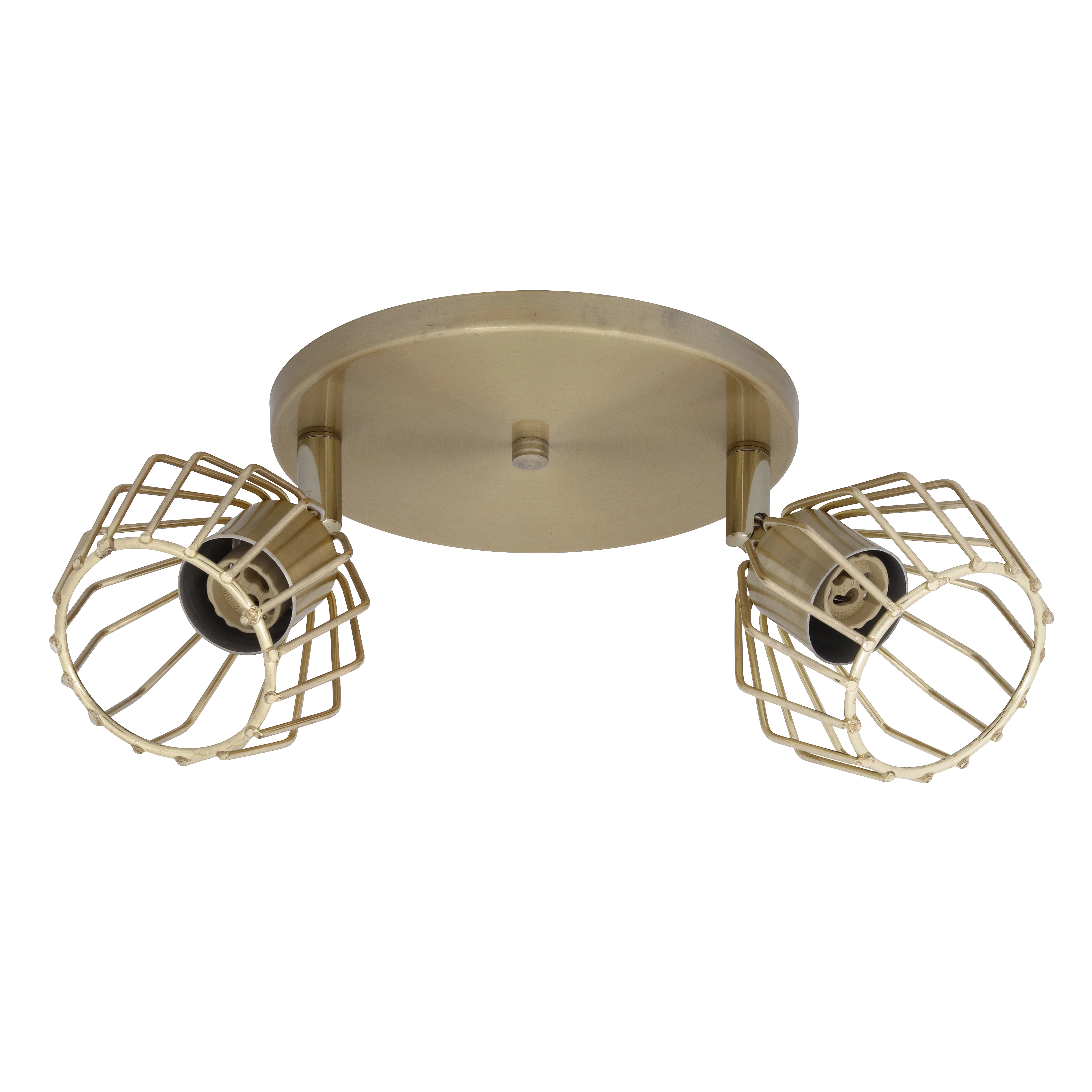 Plafon 2 Lâmpadas Dourado Metal Aramado Pantoja &Carmona