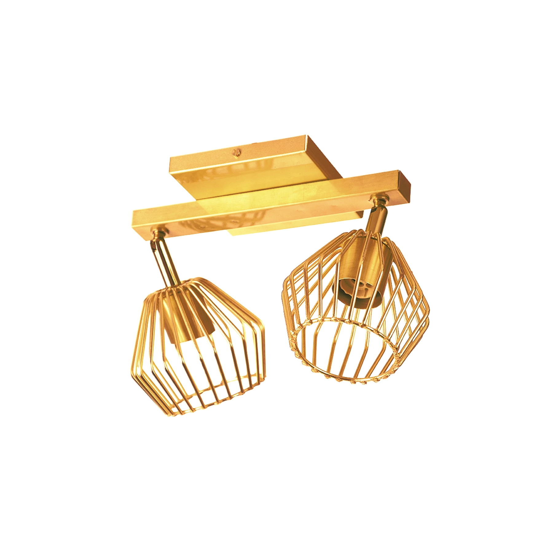 Plafon 2 Lâmpadas Dourado Metal Aramado Pantoja &Carmona