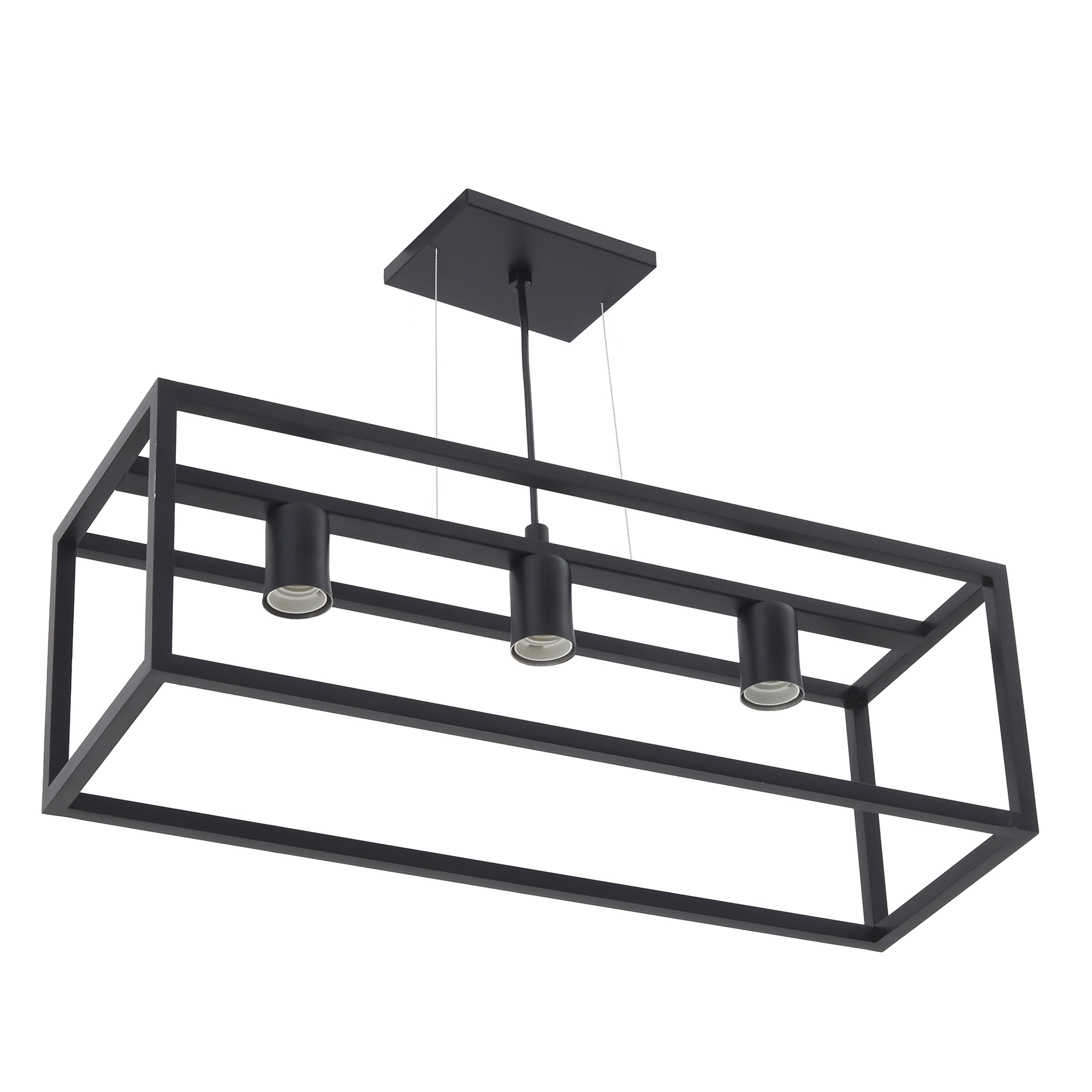 Pendente Retangular 3 Lâmpadas Metal Preto Retangular Pantoja & Carmona