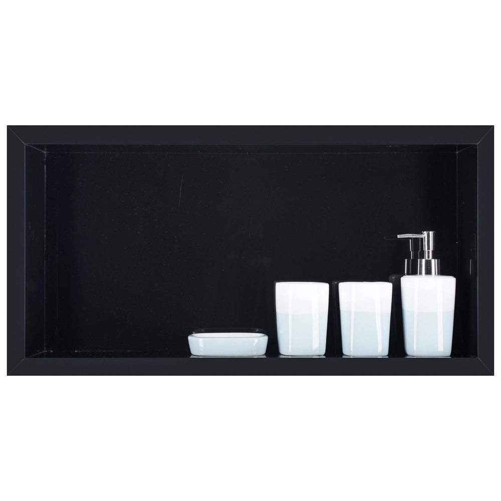 Nicho Em Porcelanato Para Banheiro Porta Shampoo - Preto Liso