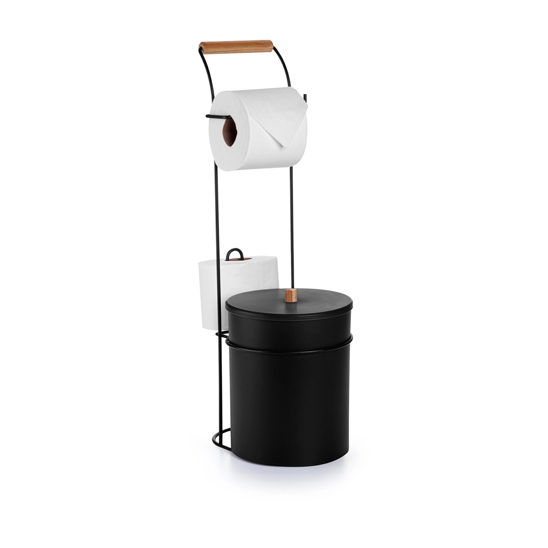 Porta Papel Higiênico com Lixeira de Chão Aço Black ECO Design Arthi