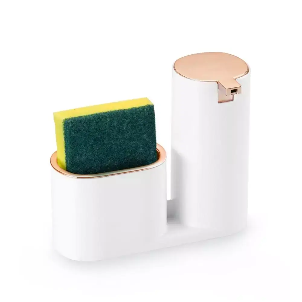 Dispenser Para Detergente E Bucha Branco E Rosé Gold