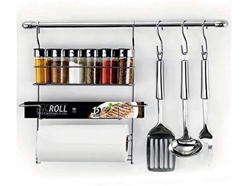Cook Home para Cozinha com 3 Ganchos E 6 Porta Condimentos 49cm Cromado