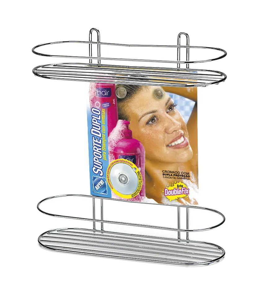 Suporte Duplo em Aço com Ventosas 30x27cm Cromado