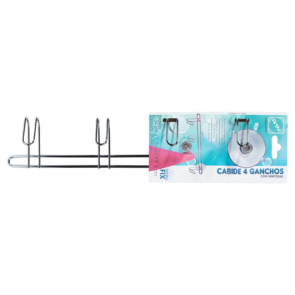 Cabide 4 Ganchos Arthi Double Fix 34cm X 5,4cm X 8cm