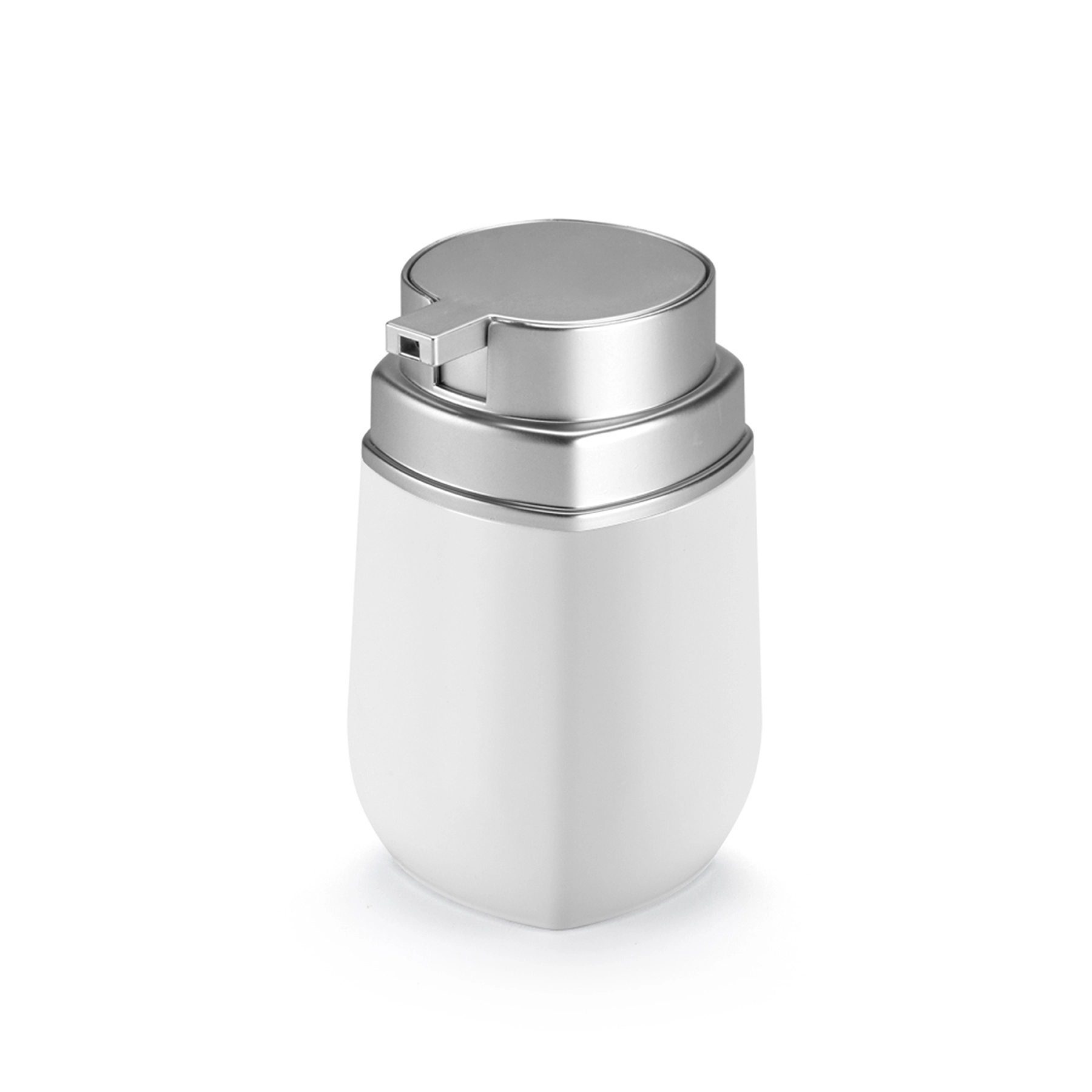 Porta Sabonete Líquido de Bancada para Banheiro 430ml Plástico Branco e Cromado Fosco Conceito Arthi