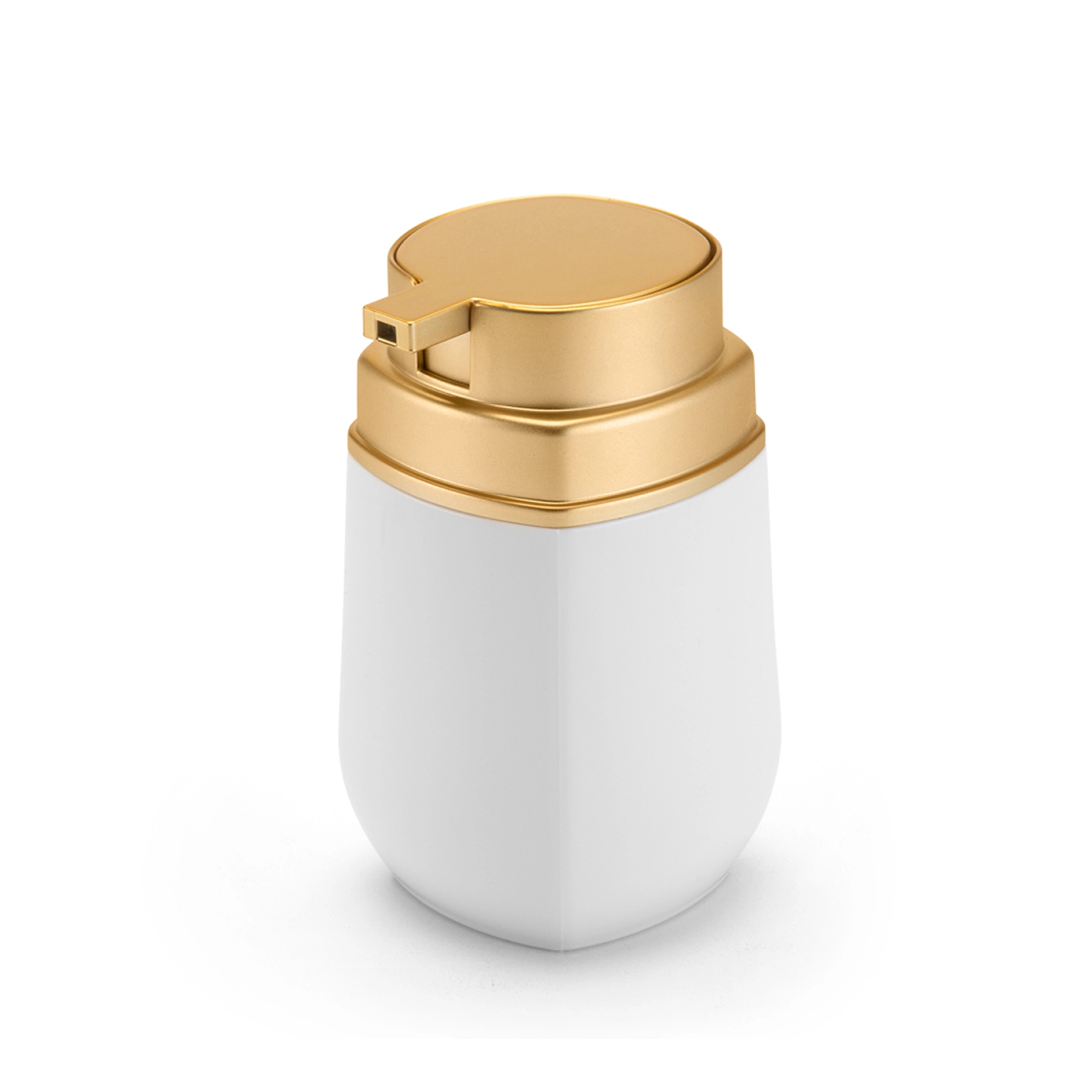 Porta Sabonete Líquido de Bancada para Banheiro 430ml Plástico Branco e Dourado Conceito Arthi