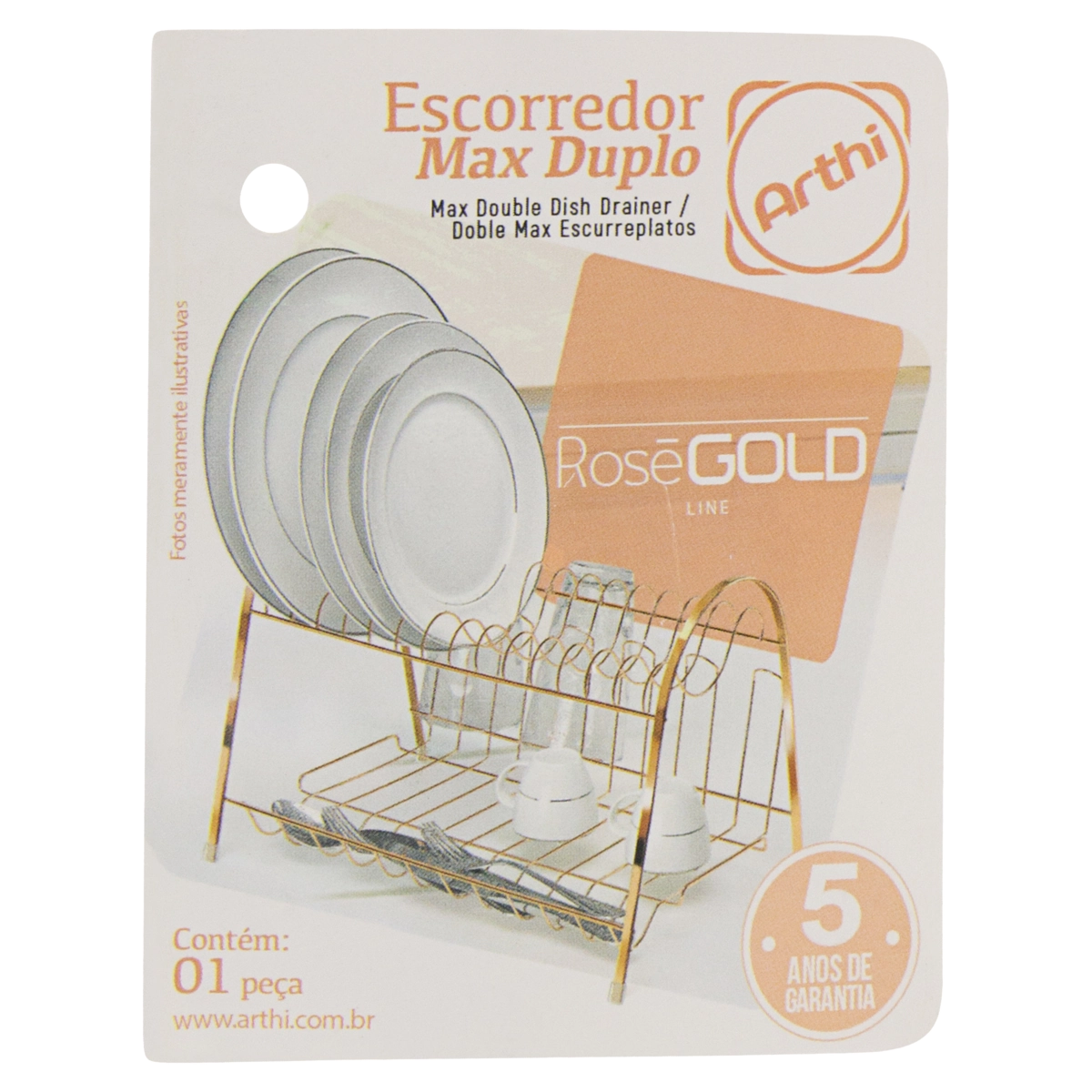 Escorredor Duplo Aço Galvanizado Rosé Gold Arthi Max