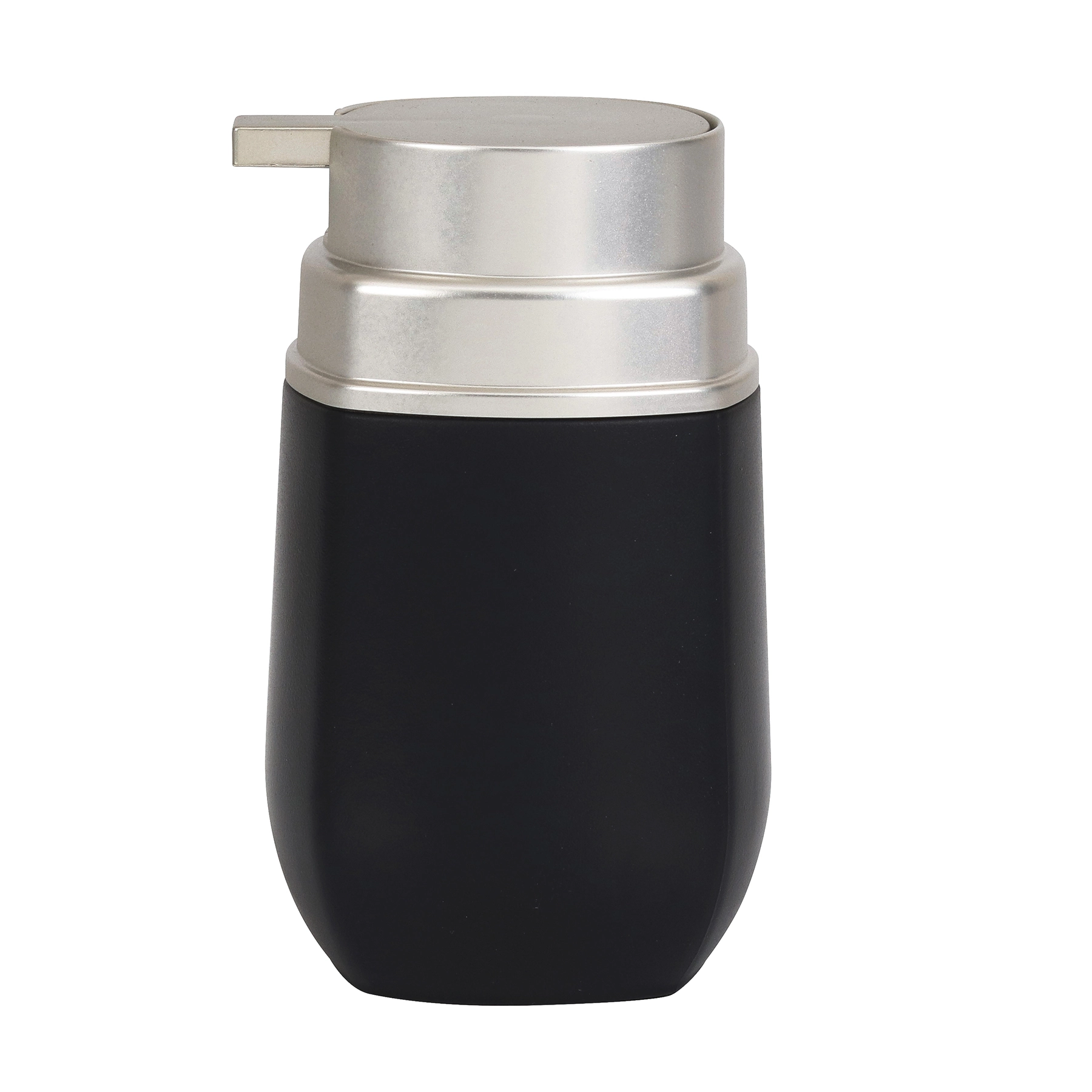 Porta Sabonete Líquido de Bancada para Banheiro 430ml Plástico Preto e Cromado Fosco Conceito Arthi