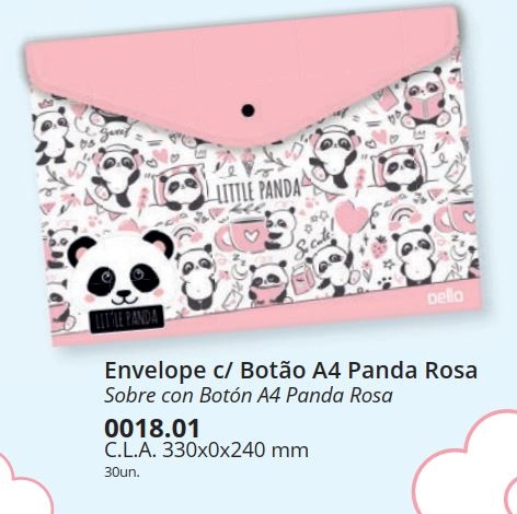 Envelope Com Botao A4 Panda Rosa Cod.0018.01