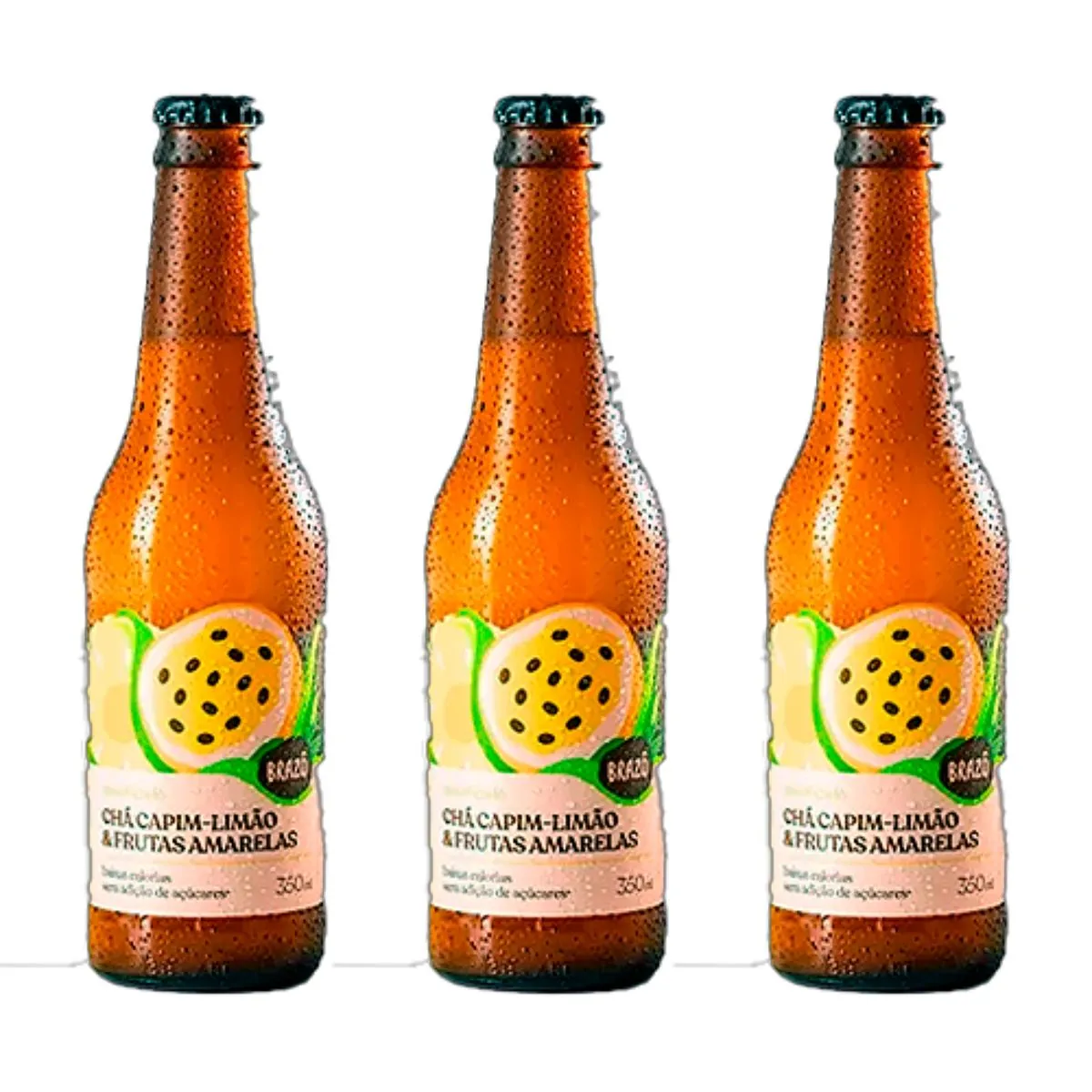 Kit 3X: Chá de Capim Limão com Frutas Amarelas Gaseificado Brazô 350ml