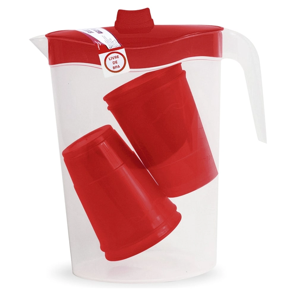 Kit Jarra Plast Keita C/4 Copos Vermelho