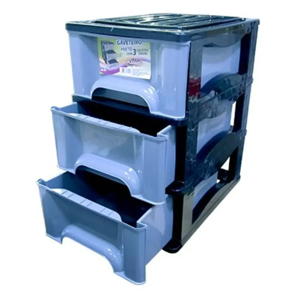 Gaveteiro Plasnew Preto C/ 3 Gavetas