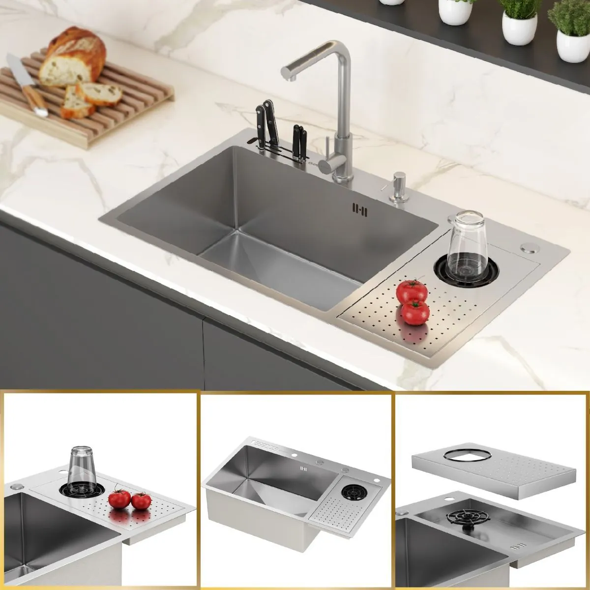 Cuba Cozinha Gourmet Zurique Aço Inox 304 Lava Copos Goldenx