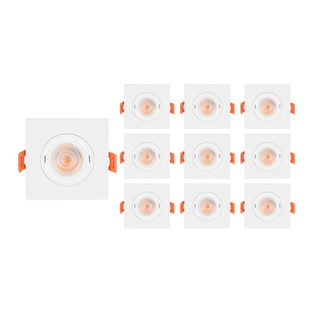 10 Spots De Embutir Plano Mbled Para 1 Lâmpada Mr11 Quadrado Branco