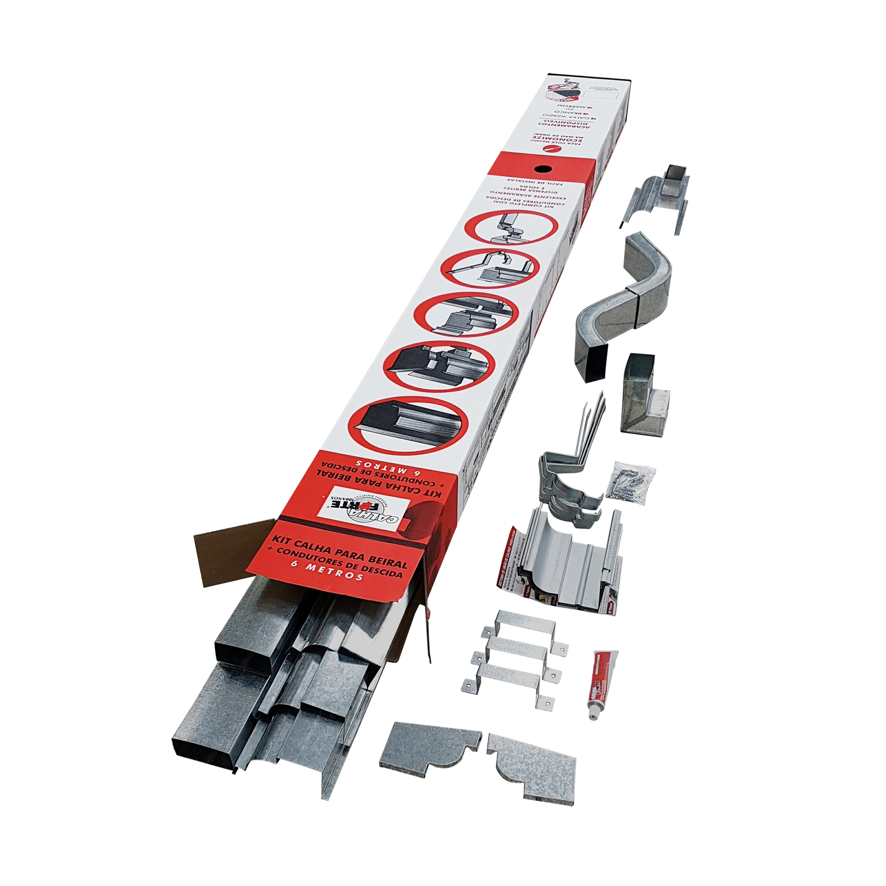 Kit Calha Moldura com Condutor Galvanizado C28 6m Calha Forte