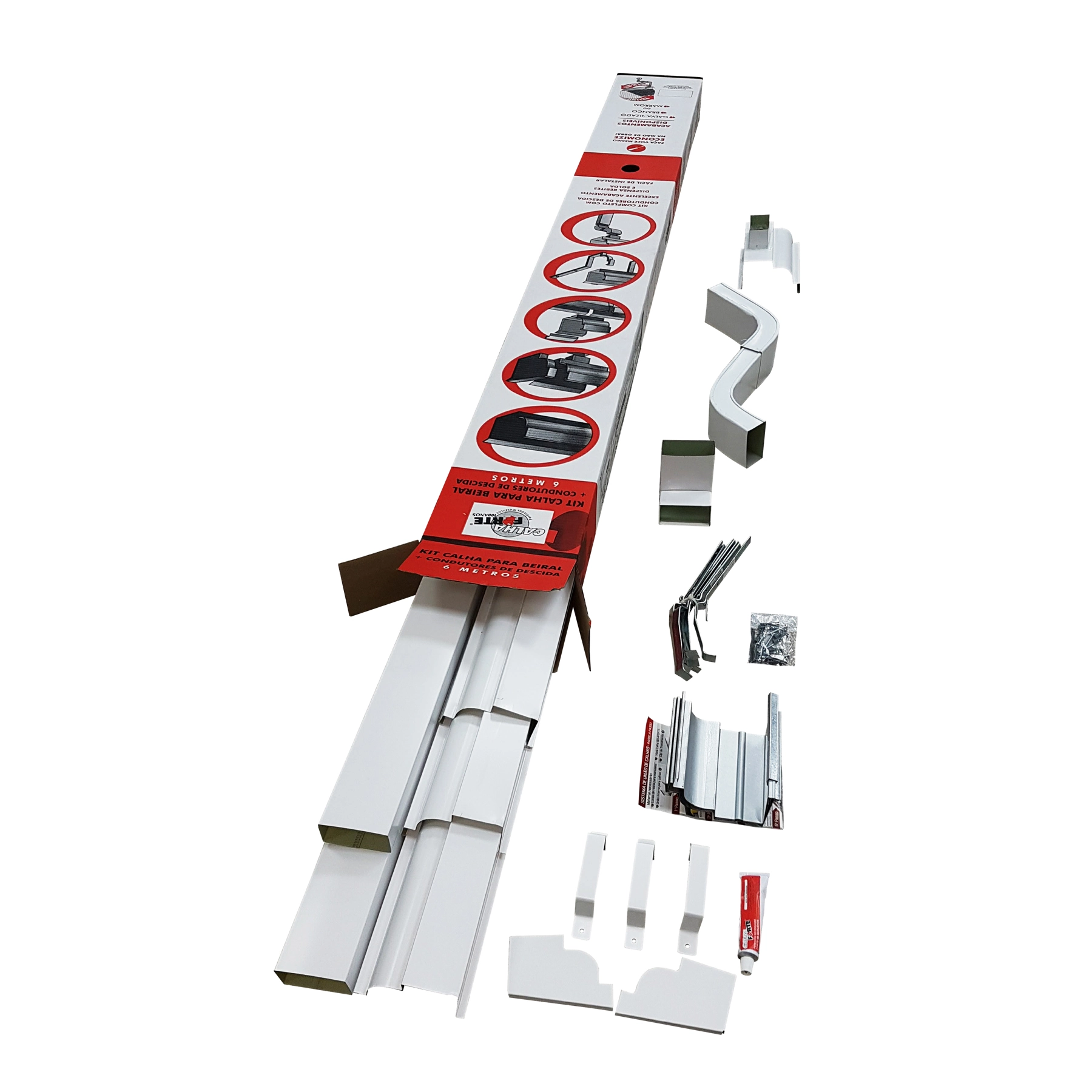 Kit Calha Moldura com Condutor Branco C28 6m Calha Forte