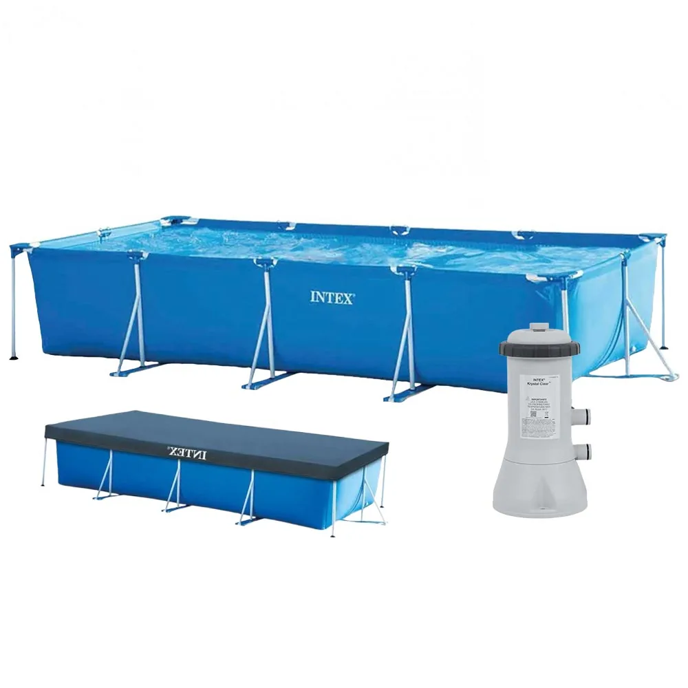 Piscina Estrutural Retangular 7.127 Litros Com Filtro + Capa Pvc Armação Intex 110v