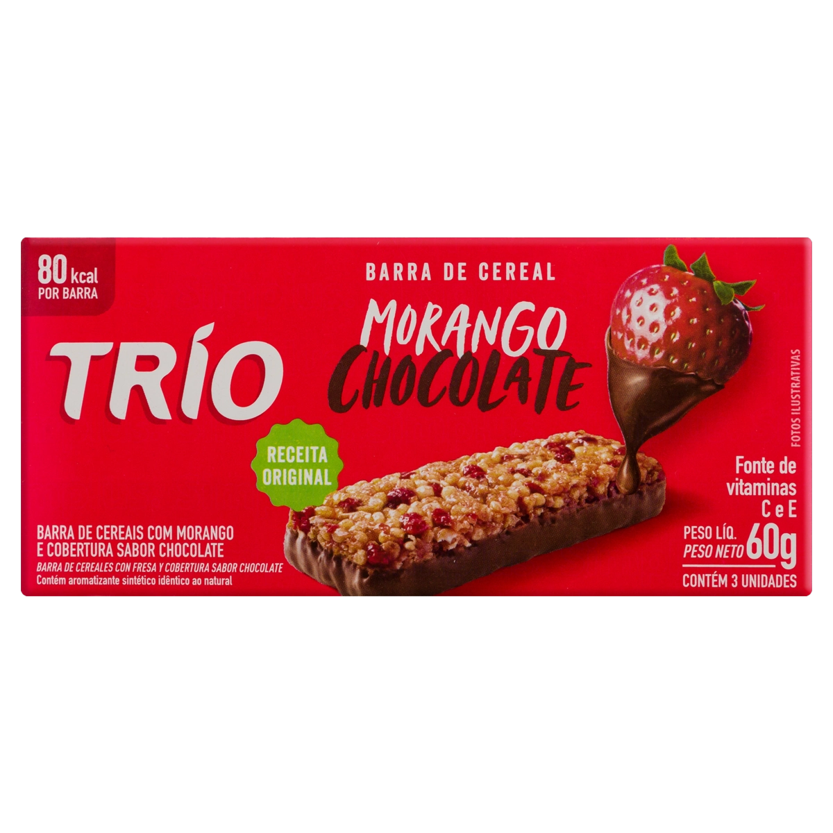 Barra Cereal Trio Chocolate E Morango 60g C/ 3 Unidades