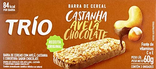 Barra De Cereal Trio Avelã E Castanha Com Chocolate Light 3unidade X