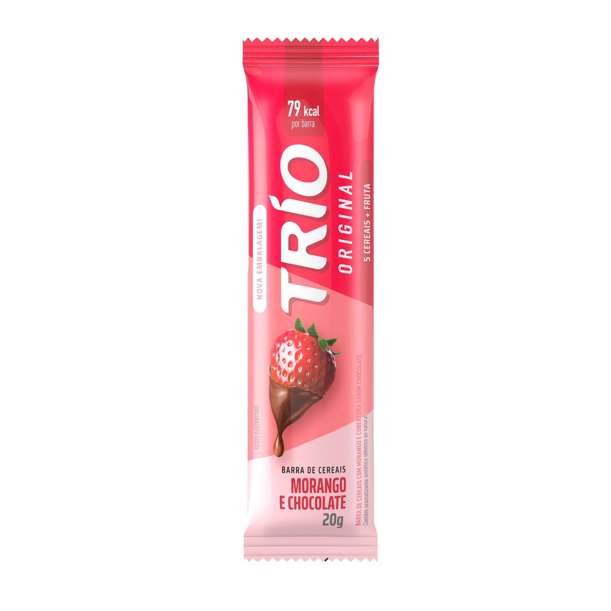 Barra De Cereal Morango Cobertura Chocolate Trio Pacote 20g