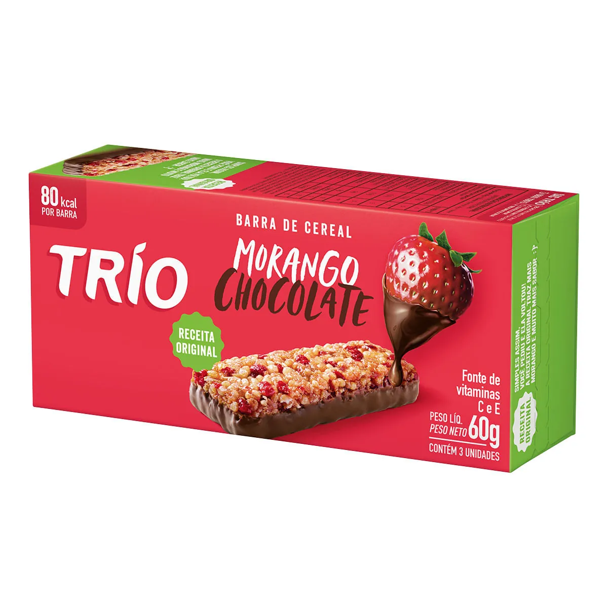 Barra Cereal Trio Chocolate E Morango 60g C/ 3 Unidades